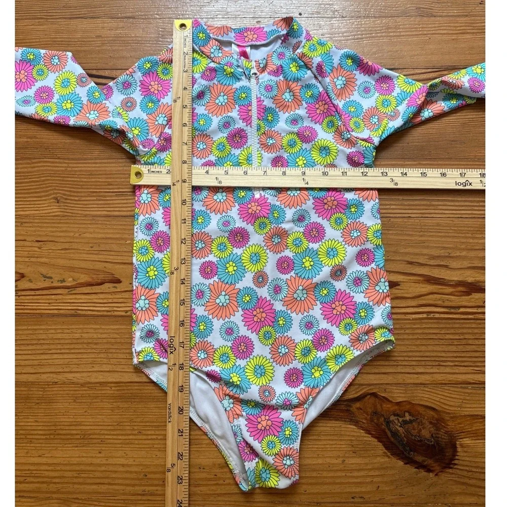Betsey Johnson Rash Guard Kids Multicolor Excellent Floral Daisy Zip SIZE 12‎
